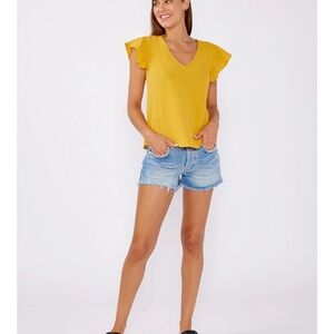Liv Los Angeles Mustard Ruffle Sleeve Blouse Size Small